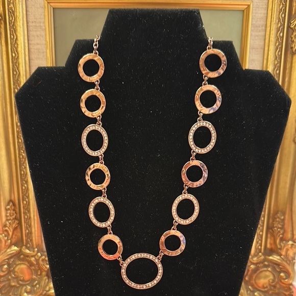 Trifari Rose Gold-Tone Sparkly Rhinestone Circle Necklace - 18” - Picture 1 of 5
